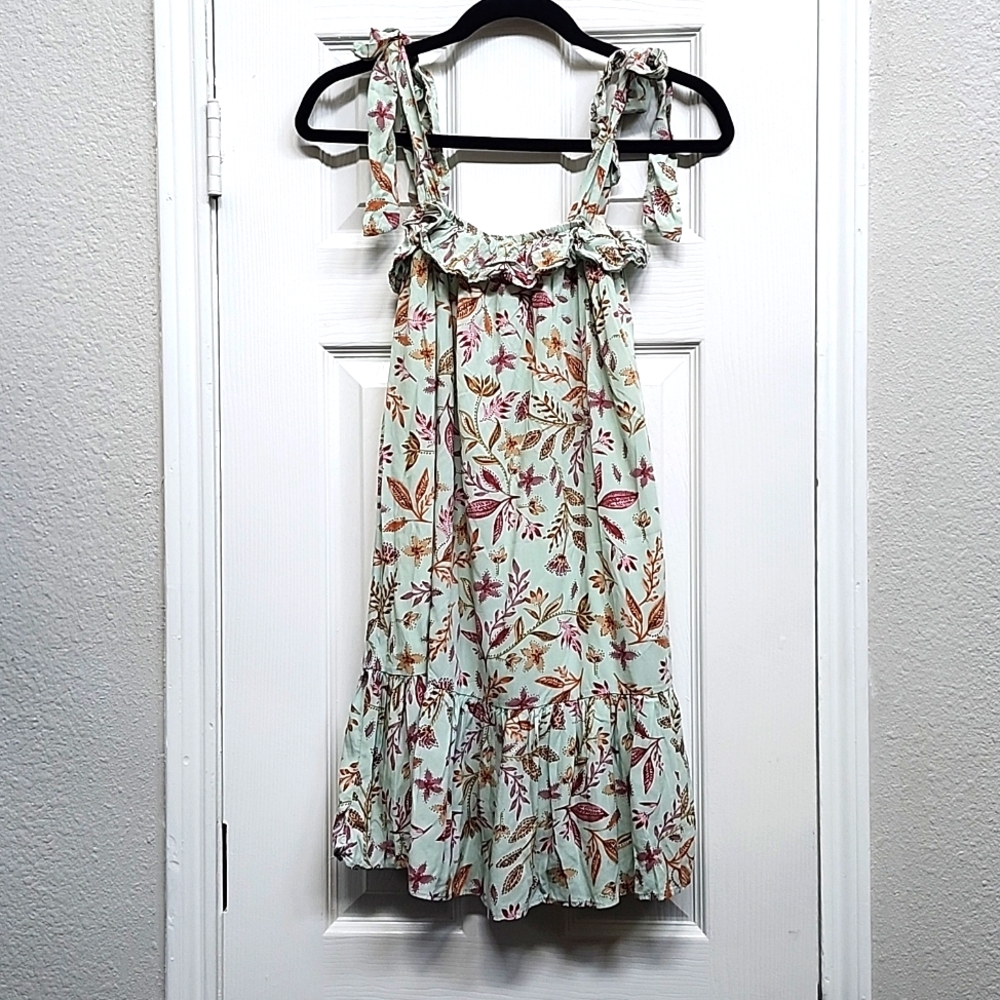 Made With Love Floral Tie-shoulder Ruffle Mini Dress, Size S